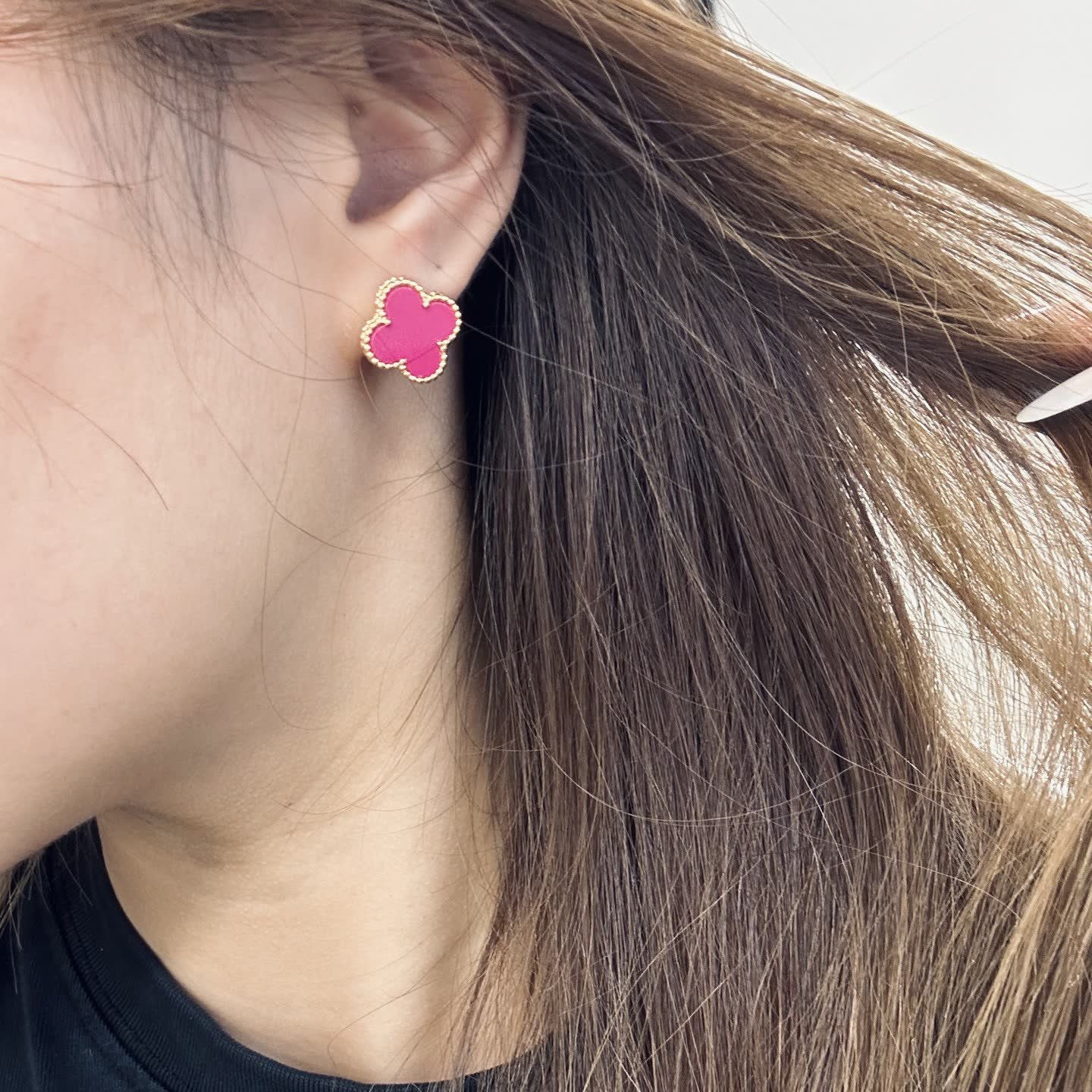 Van Cleef & Arpels Alhambra Pink Enamel Earrings